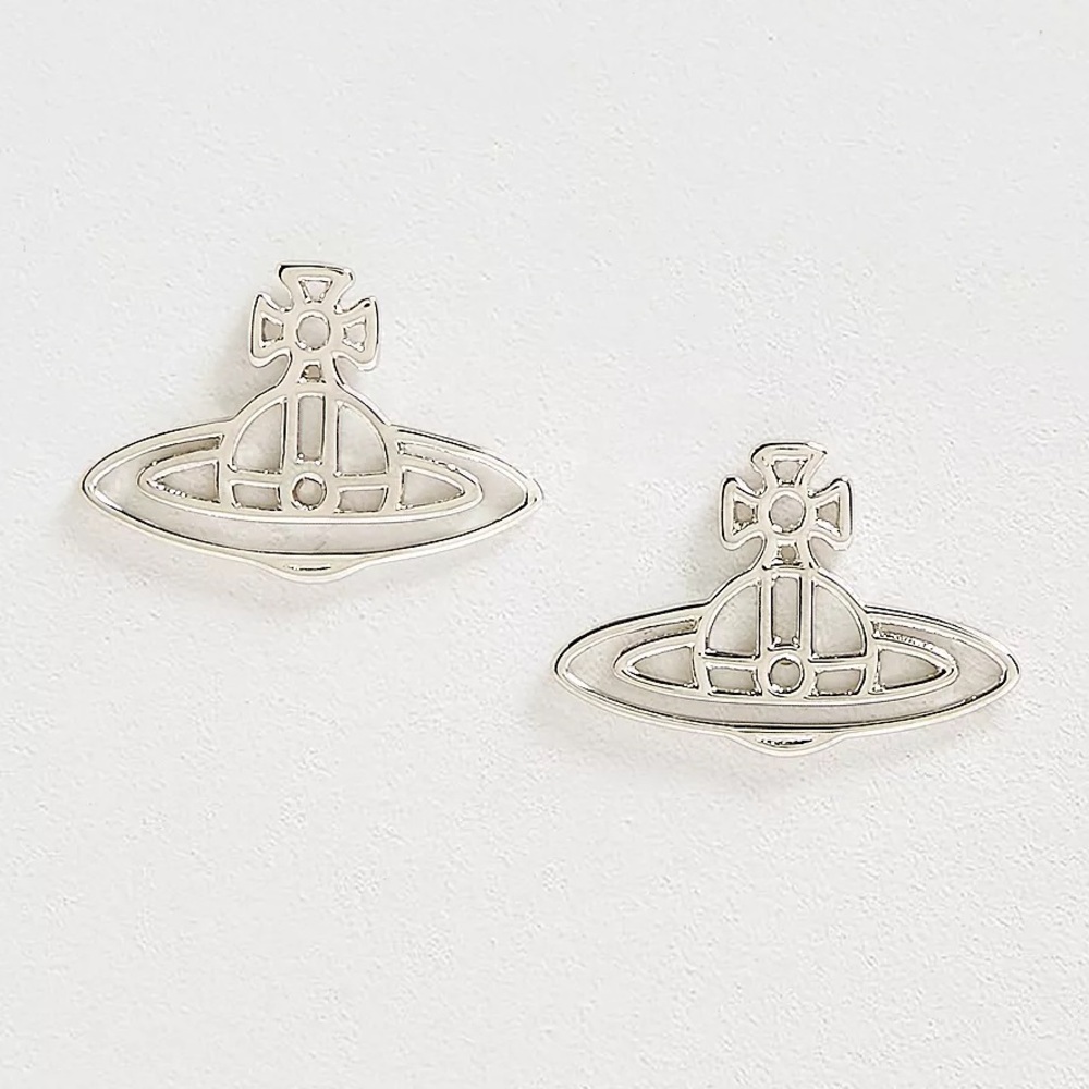 Vivienne Westwood Thin Lines Silver Flat Orb Stud Earrings